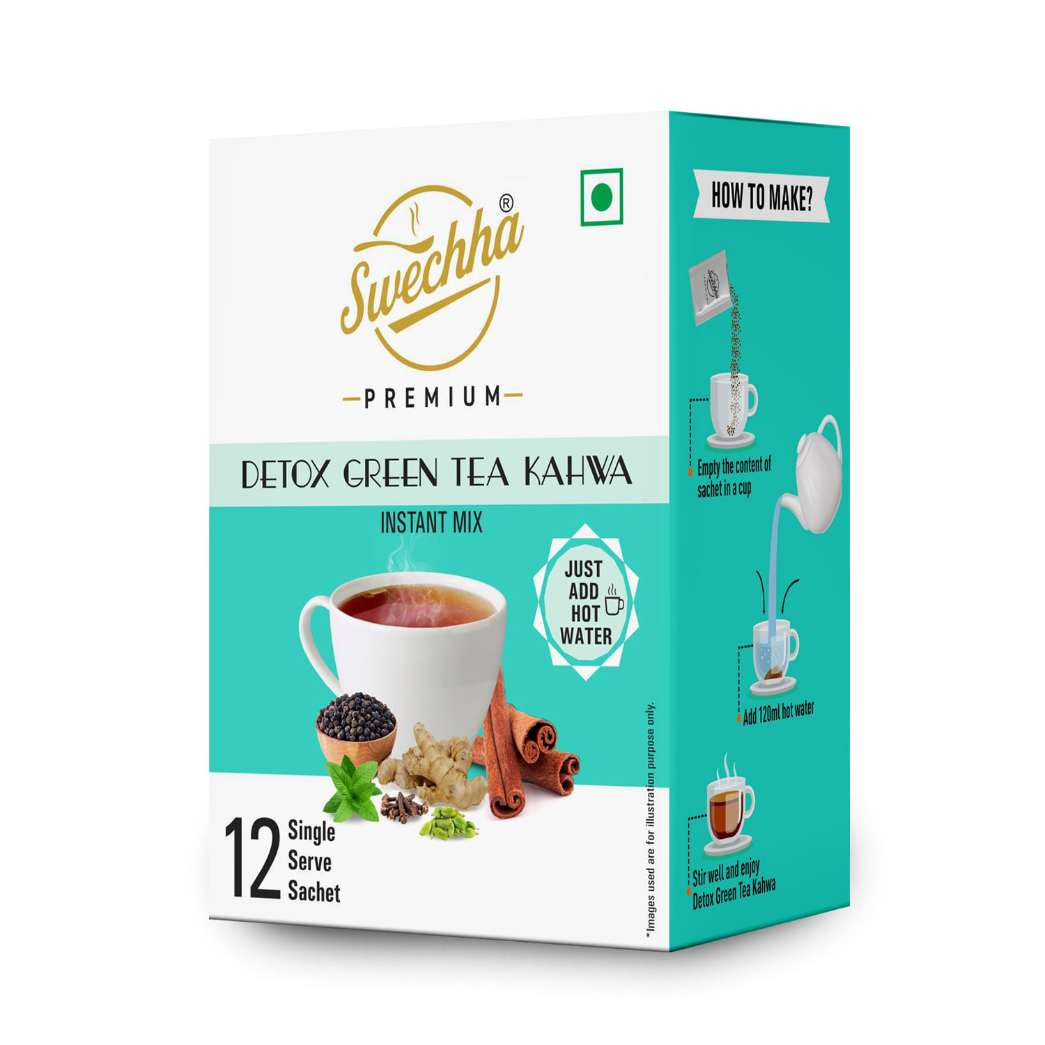 Swechha Premium Detox Green Tea Kahwa, 36 g (12 Sachets)