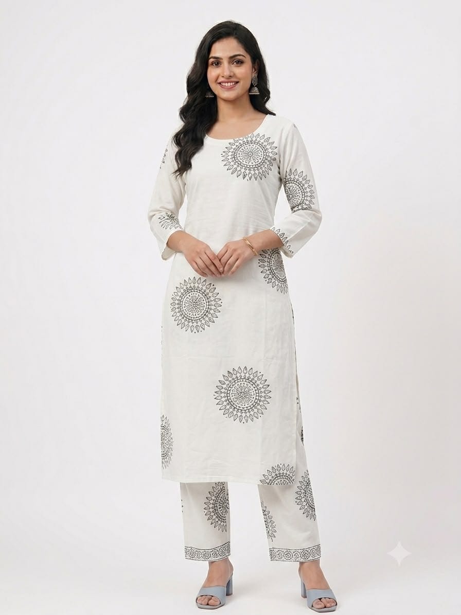 Authenzaa Women's Co-ord Set HFWKS012, OFF WHITE