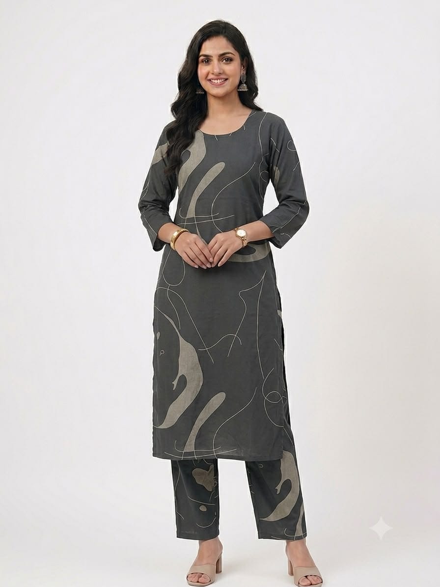 Authenzaa Women's Co-ord Set HFWKS013, D.GREY
