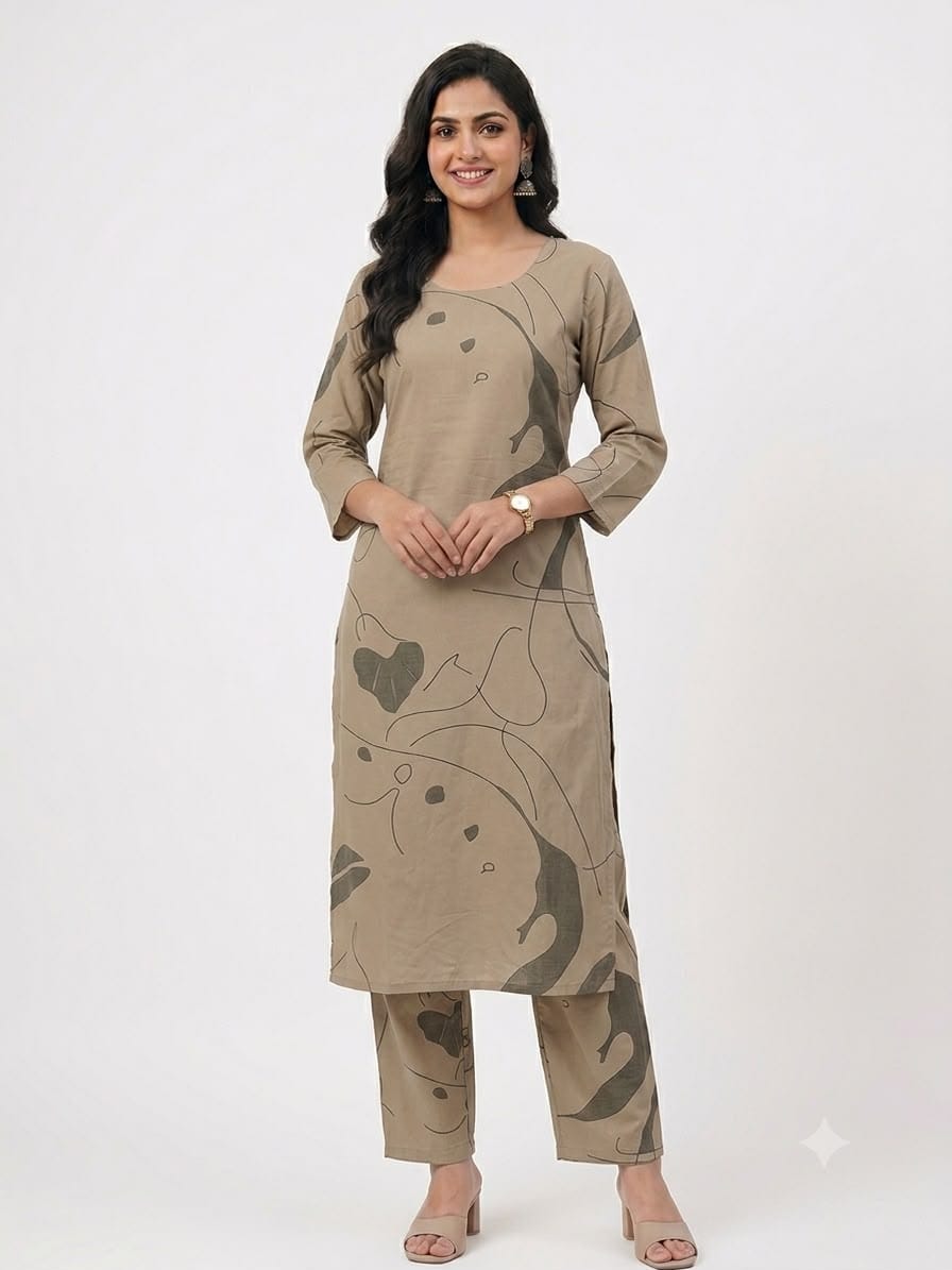 Authenzaa Women's Co-ord Set HFWKS014, BEIGE