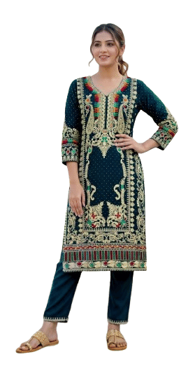 Authenzaa Women's Kurti Set DGKS004, D.Teal