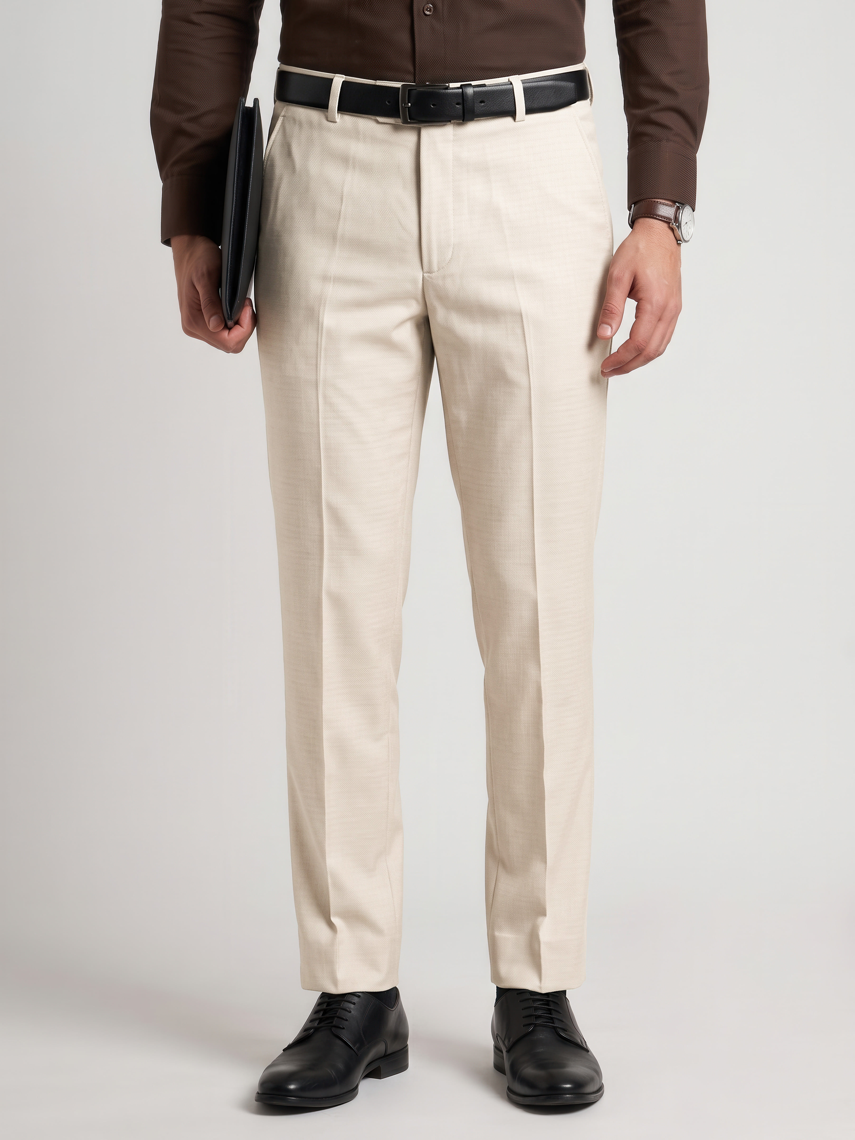 Authenzaa Men Formal Trouser 4SFRF041, Cream