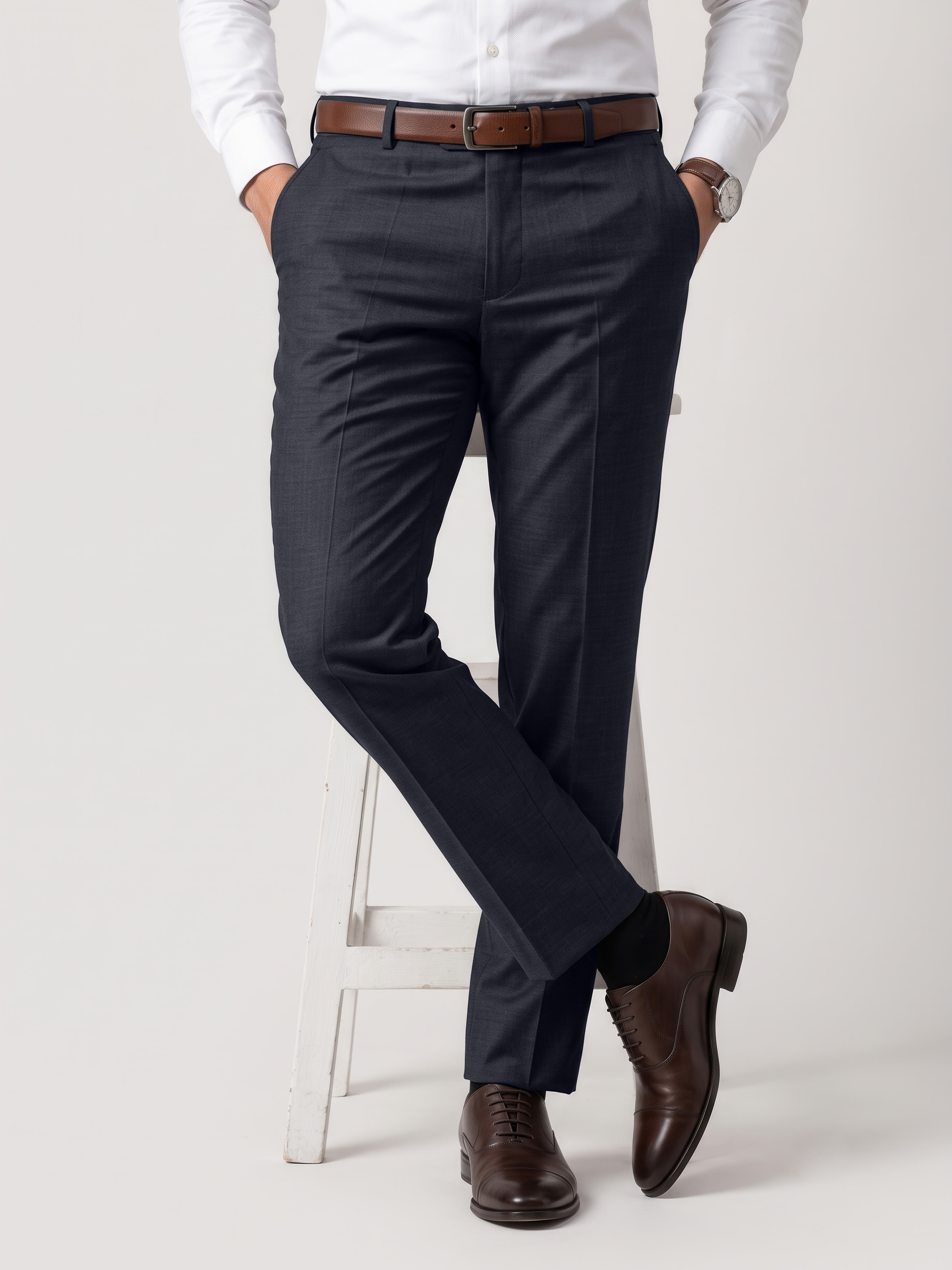 Authenzaa Men Formal Trouser 4SFRF043, Navy