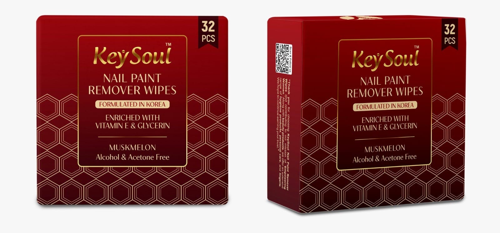 Key Soul Nail Paint Remover Wipes, Musk Melon (32 wipes)